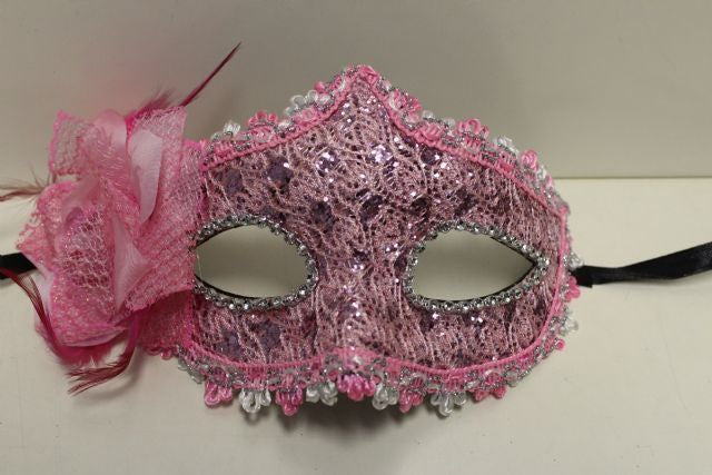 Eye Mask Pink Lace Sequin with Bow Feather