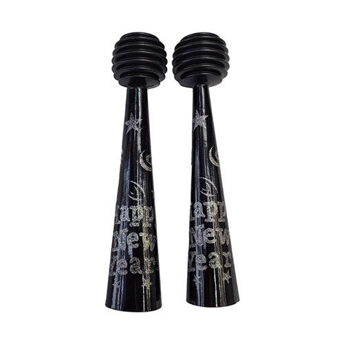 Happy New Year Party Horn Black & Silver (Pack of 2)