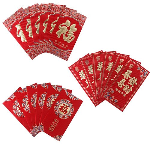 Red Money Envelopes 9x17cm (Pack of 6) Assorted Designs