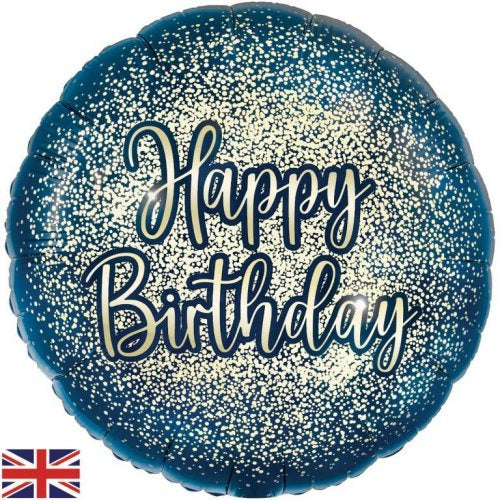 Metallic Glitter Navy Gold Happy Birthday Foil Balloon