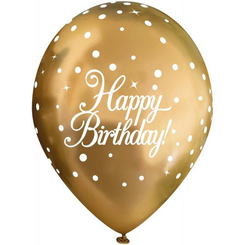 Gold Sparkling Fizz Happy Birthday Chrome Balloon (6pk)