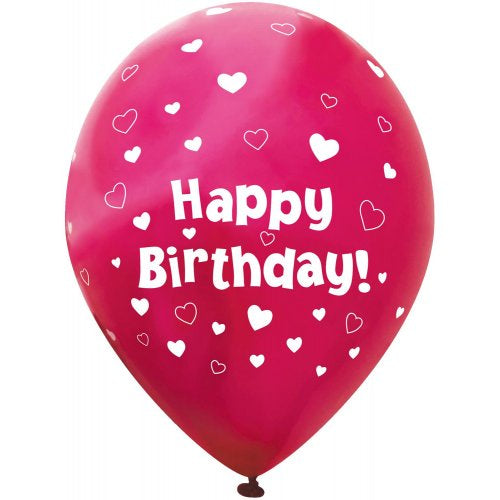 Fuchsia Hearts Happy Birthday Chrome Balloon (6pk)