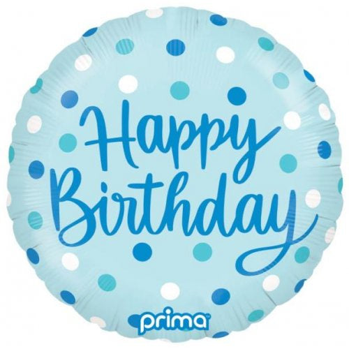 Happy Birthday Blue Dots 18inch Foil Balloon