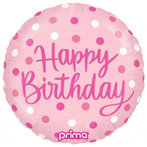 Happy Birthday Pink Dots 18inch Foil Balloon