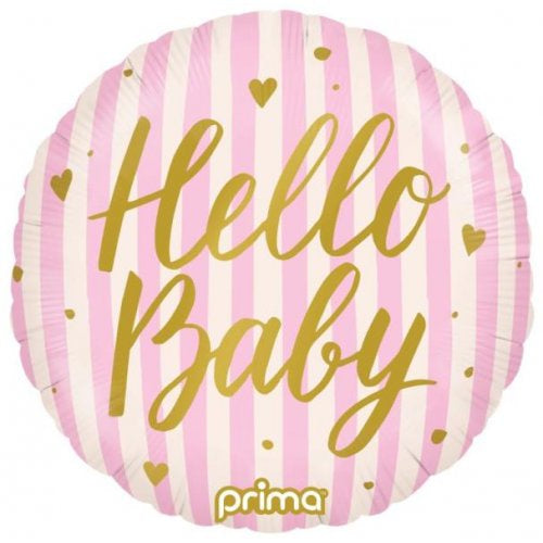 Pink Stripes Hello Baby 18inch Foil Balloon