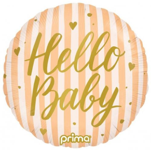 Peach Stripes Hello Baby 18inch Foil Balloon