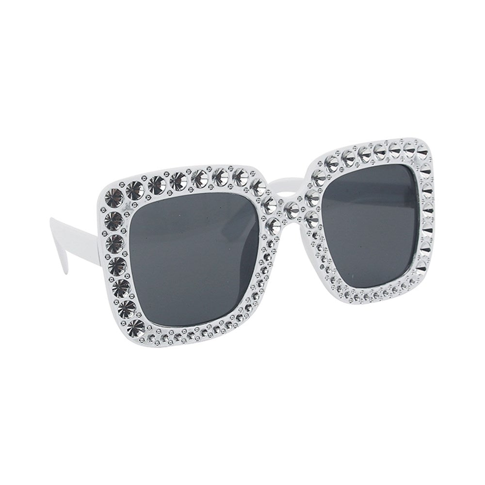 White Blinged Square Party Glasses