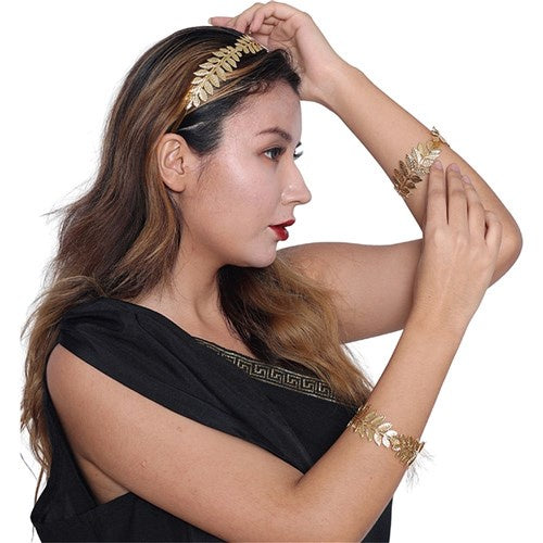 Goddess Leaf Crown and Bracelet Set