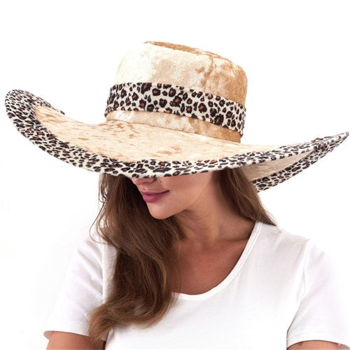 Wide Leopard Print Fur Pimp Hat