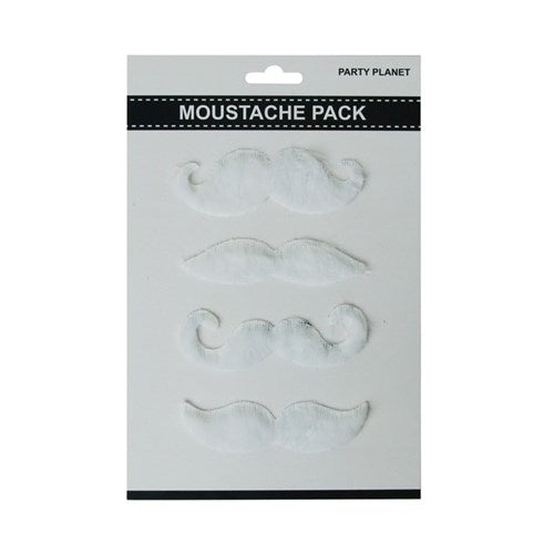 Assorted White Moustache Pack of 4