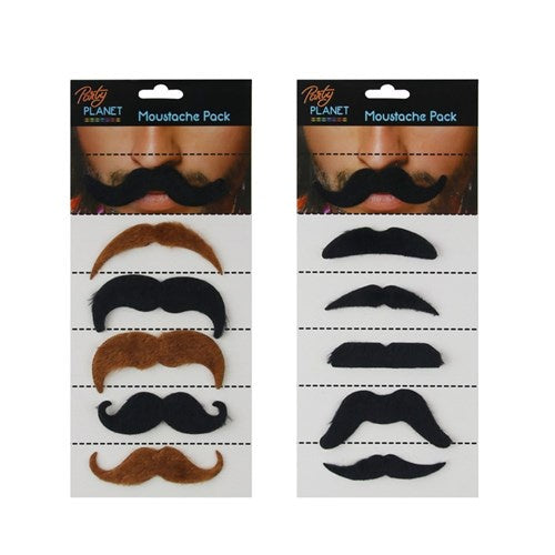 Assorted Moustache Pack of 6