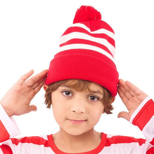 Red and White Striped Beanie