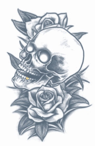 Skull and Roses Temporary Tattoo