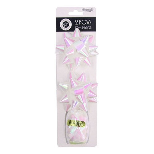 Iridescent White and Pink - 7.5cm bows with 10m ribbon