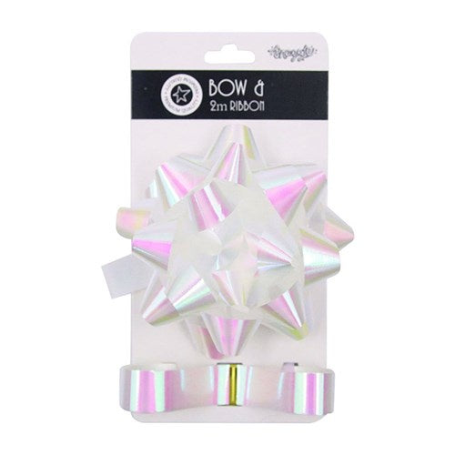 Iridescent White and Pink- 12.5cm Bow & 2m Ribbon