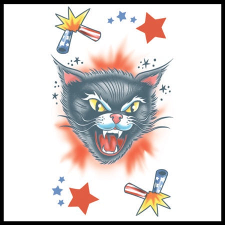 Black Cat - Stars and Stripes Temporary Tattoo