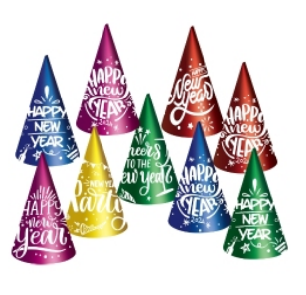 NYE Party Cone Hat Assorted Colours 12 Pack