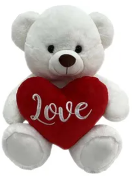 40cm White Valentine's Bear with Heart