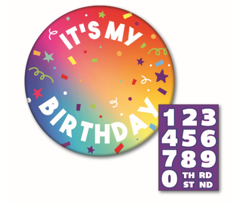 Rainbow Birthday Badge Customisable Age 10cm