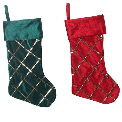 Gold Lattice Christmas Stockings -Red and Green