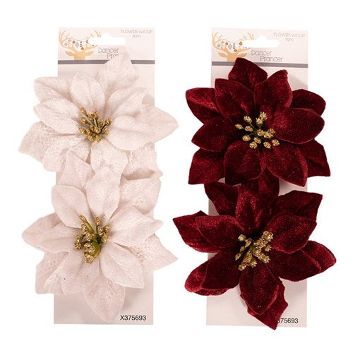 Ponsietta with Clip Ivory or Burgundy 2 Pack