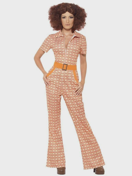 Authentic 70s Chic Orange Jumpsuit Womens Costume