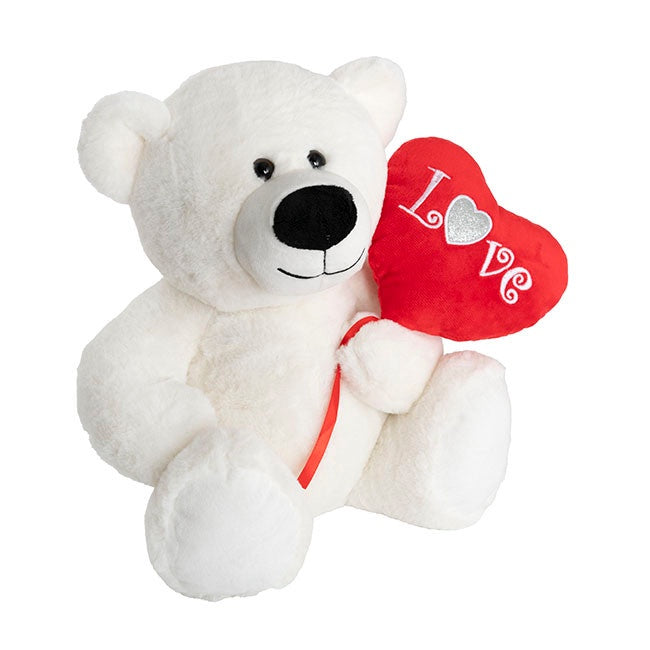 White Bear with Balloon Heart 27cm