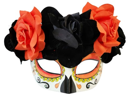 Day of the Dead Black & Red Flowered Eye Mask