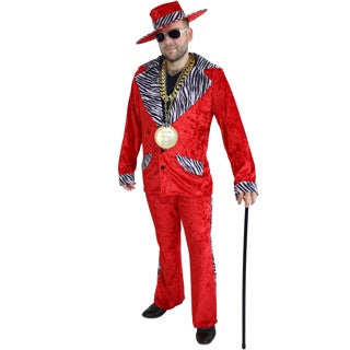 Burgundy Pimp Suit with Zebra Stripe Mens Costume