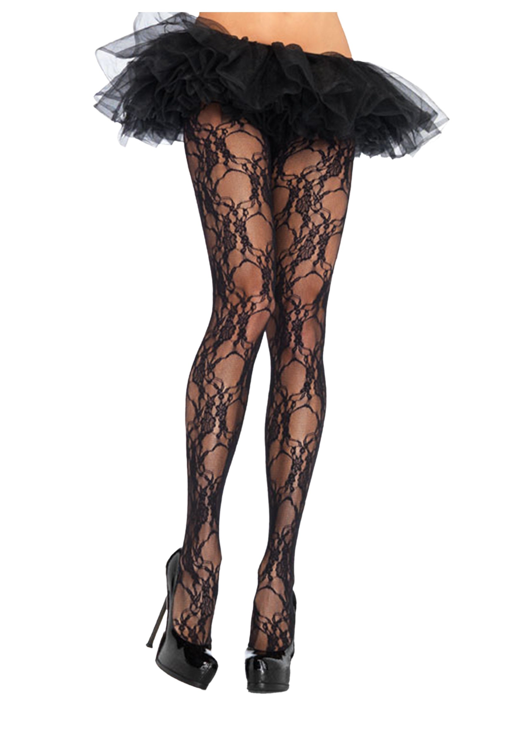 Black Floral Lace Pantyhose