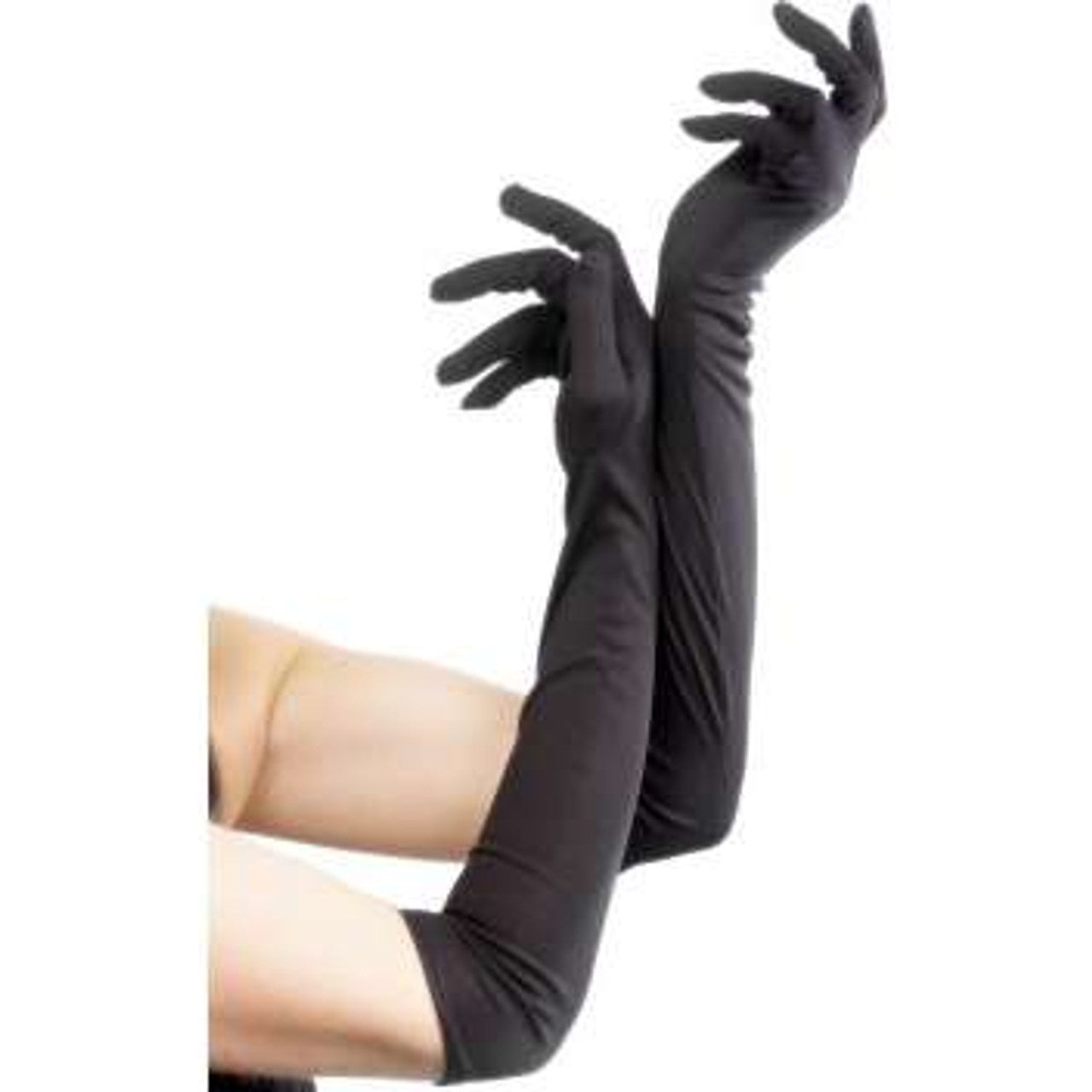 Elbow Length Long Black Satin Gloves