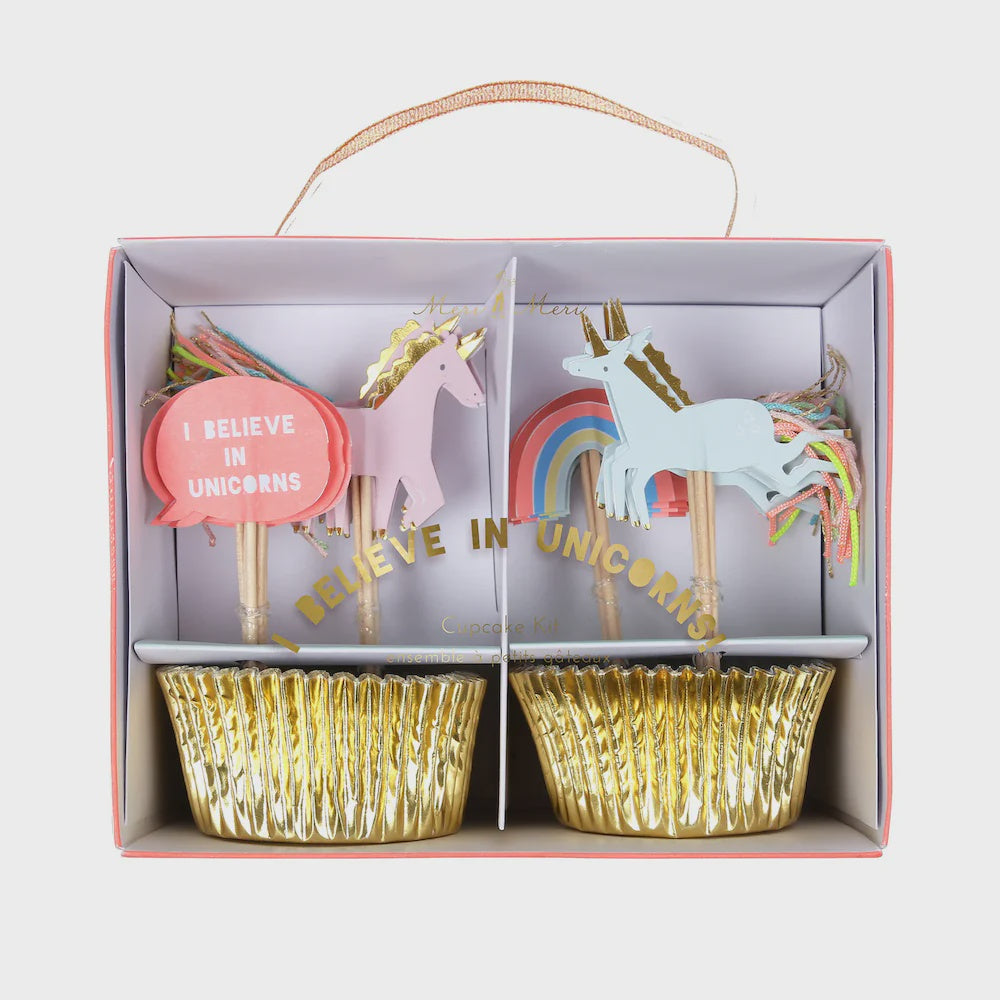 Meri Meri I Believe In Unicorns Cupcake Kit (Pack of 24 toppers in 4 designs)