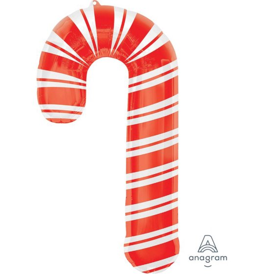 Red and White Holiday Candy Cane Supershape 93cm/37inch Foil Balloon