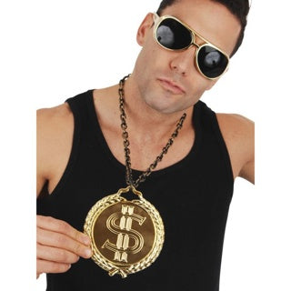 Dollar Sign Medallion 12cm on Gold Chain