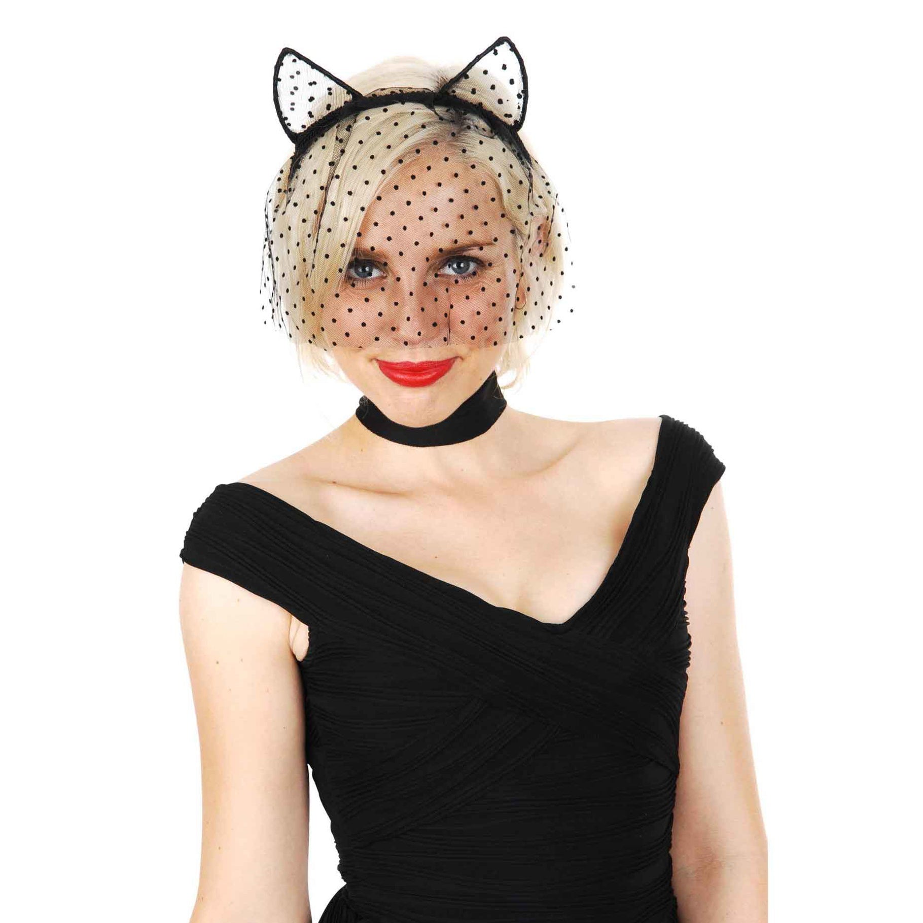 Cat Ears with Veil Black Headband