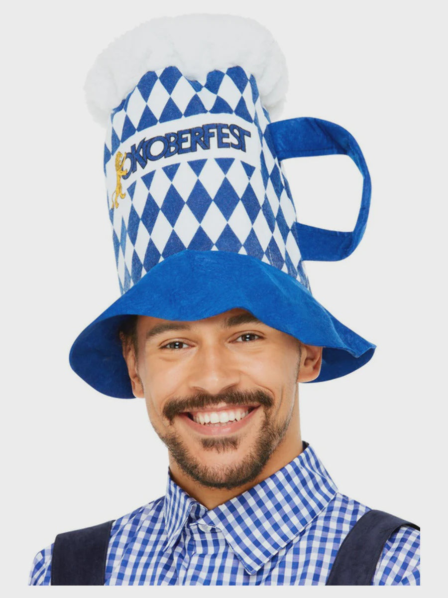 Blue and White Chequered Oktoberfest Beer Hat