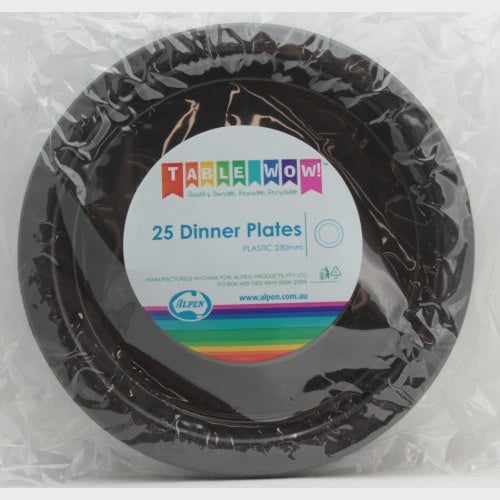 Black Plastic Dinner Plates Pack of 20