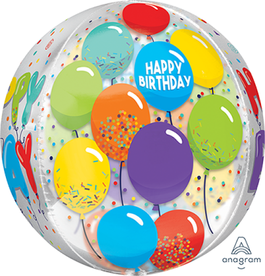 Happy Birthday Celebration Clear Orbz Foil Balloon