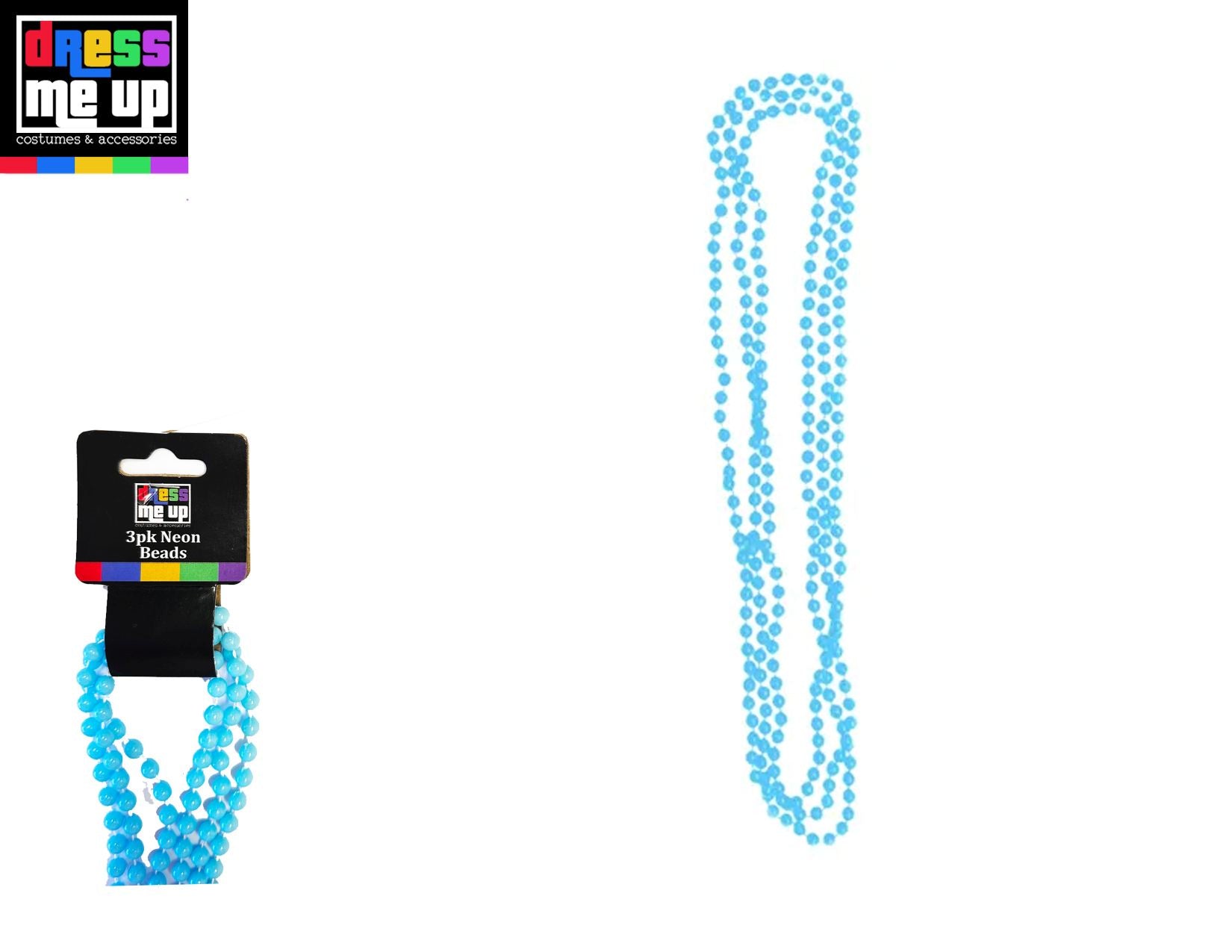 Neon Blue 80's Bead Necklace 3pk