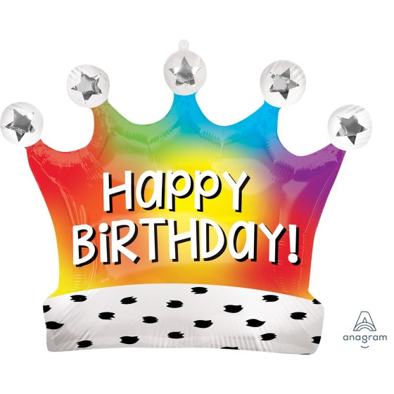 Satin Rainbow Crown Happy Birthday Supershape Foil Balloon