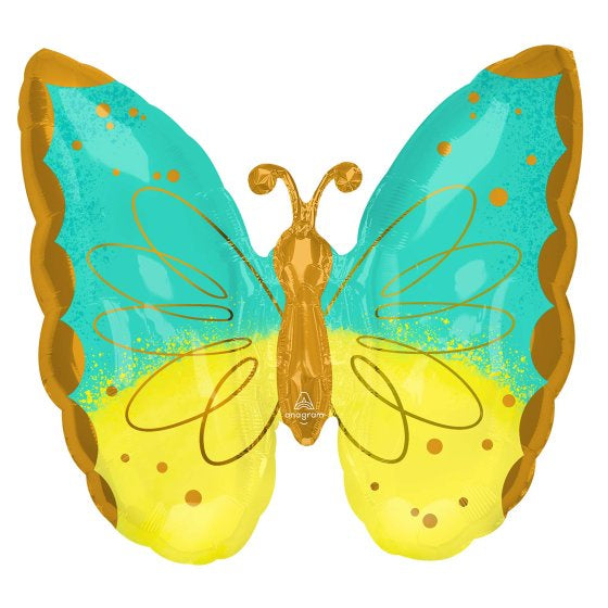 Mint and Yellow Butterfly Supershape Foil Balloon