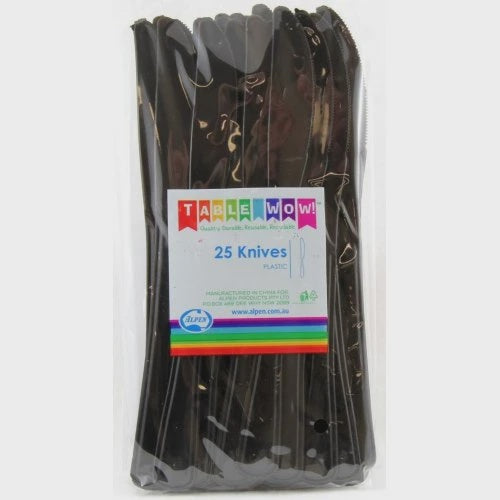 Black Plastic Knives Pack of 20