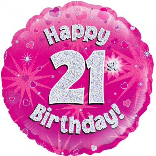Happy 21st Birthday  Pink Holographic Foil Balloon