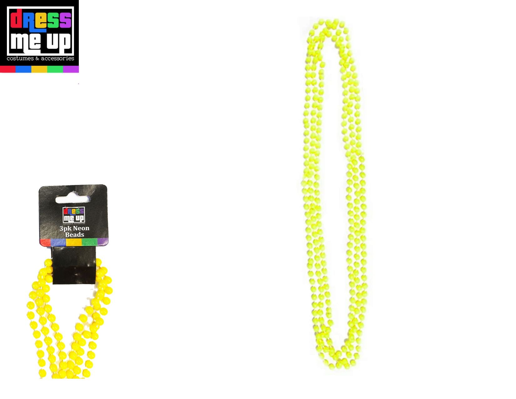 Neon Yellow 80's Bead Necklace 3pk