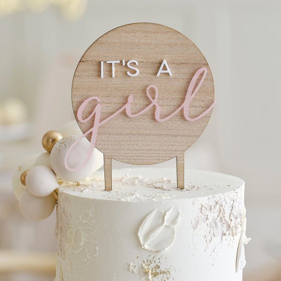 Wooden "It's a Girl" Cake Topper