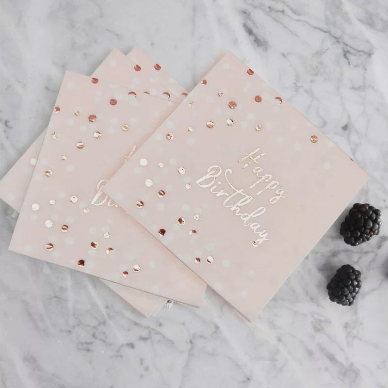 Rose Gold Spotted Happy Birthday Napkins (Pack of 16)