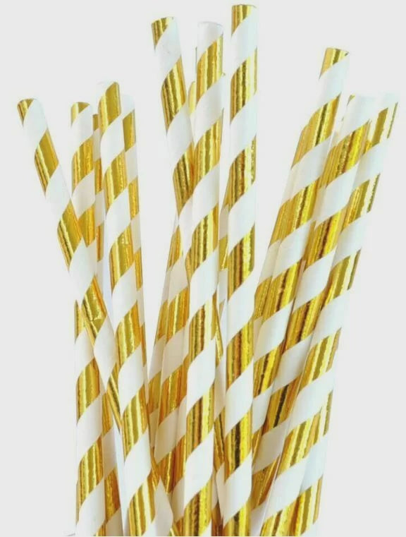 Striped Paper Gold Straws (Pack of 20)