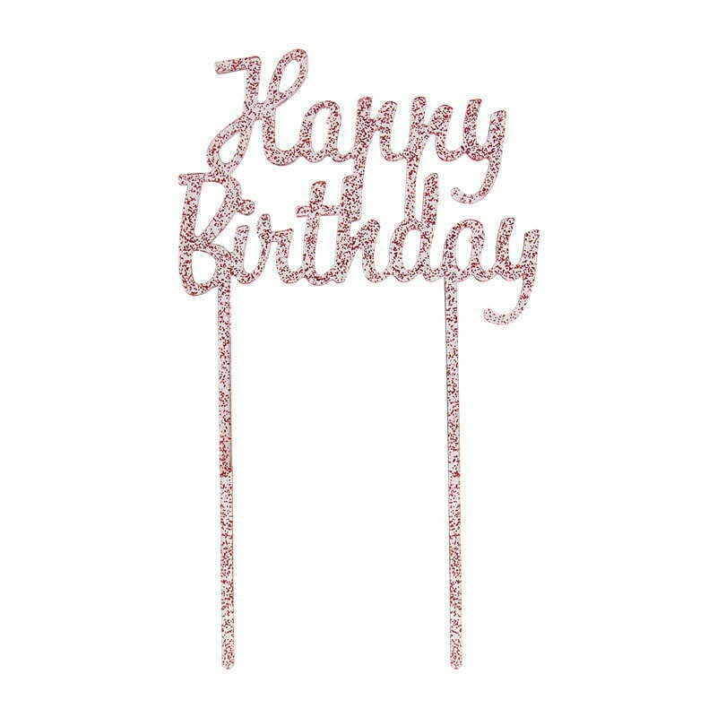 Happy Birthday Metallic Pink Cake Topper (Pack of 1)