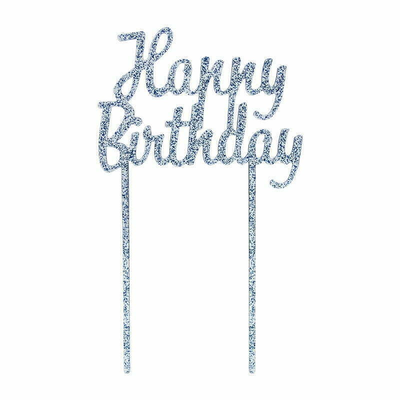 Happy Birthday Metallic Blue Cake Topper (Pack of 1)