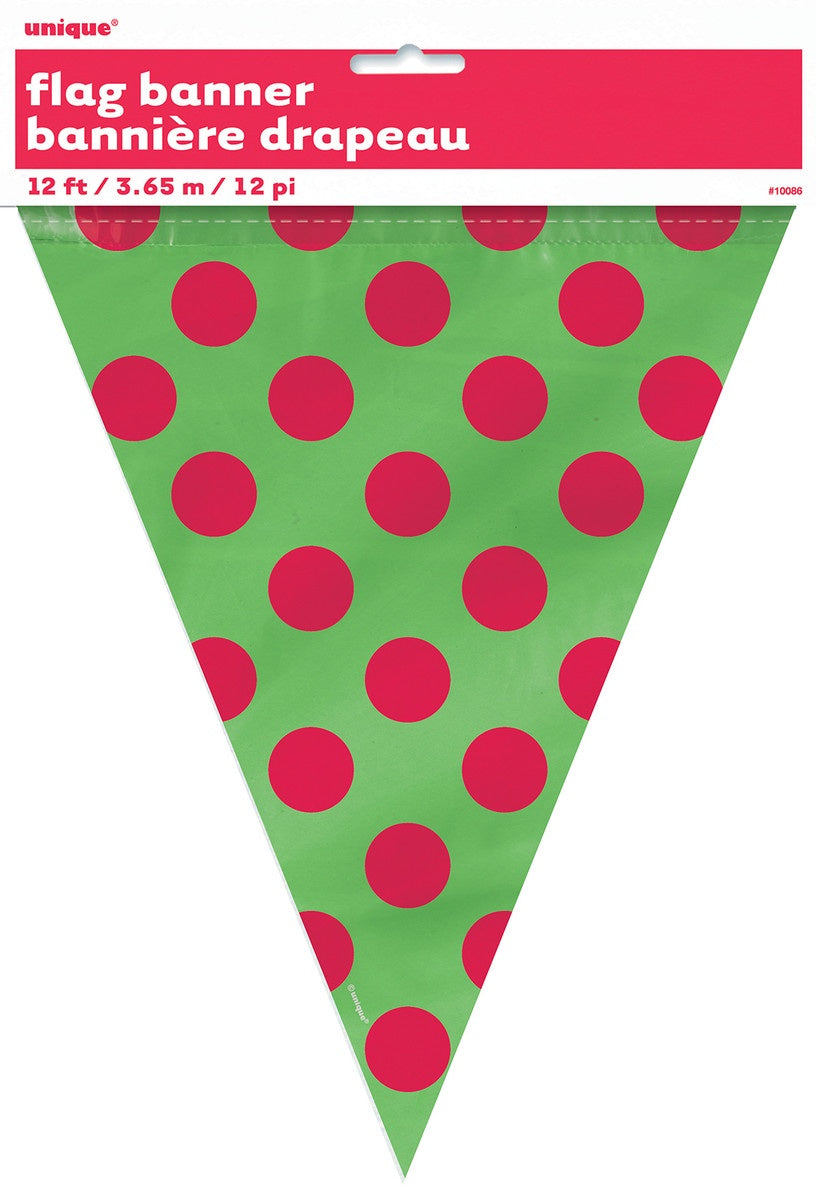 Red and Green Polka Dot Pennant Banner